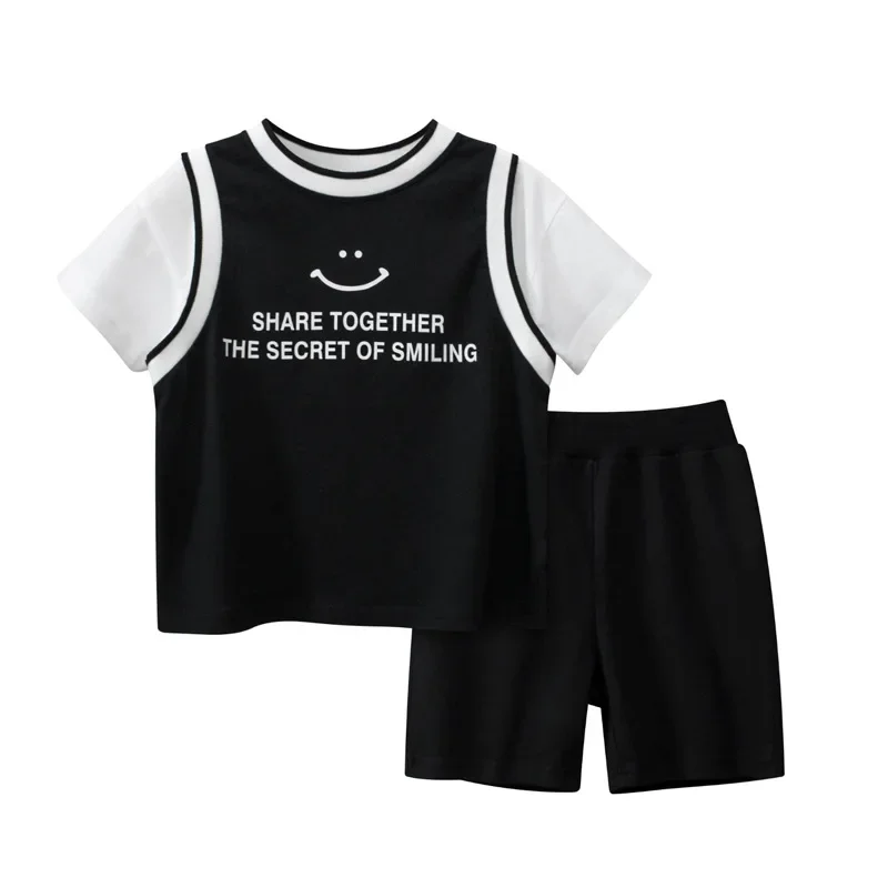 Children's Short Sleeve Clothing Sets Summer T Shirt + Shorts 2pcs Suits For Boys Patchwork Kid's Loose Sports Outfits H26-1