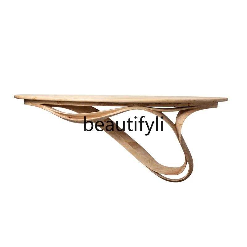 

Wabi Sandy Wind Creative Bending Solid Wood Entry Entrance Table High-end Model Room Against the Wall Strip Entrance Platform