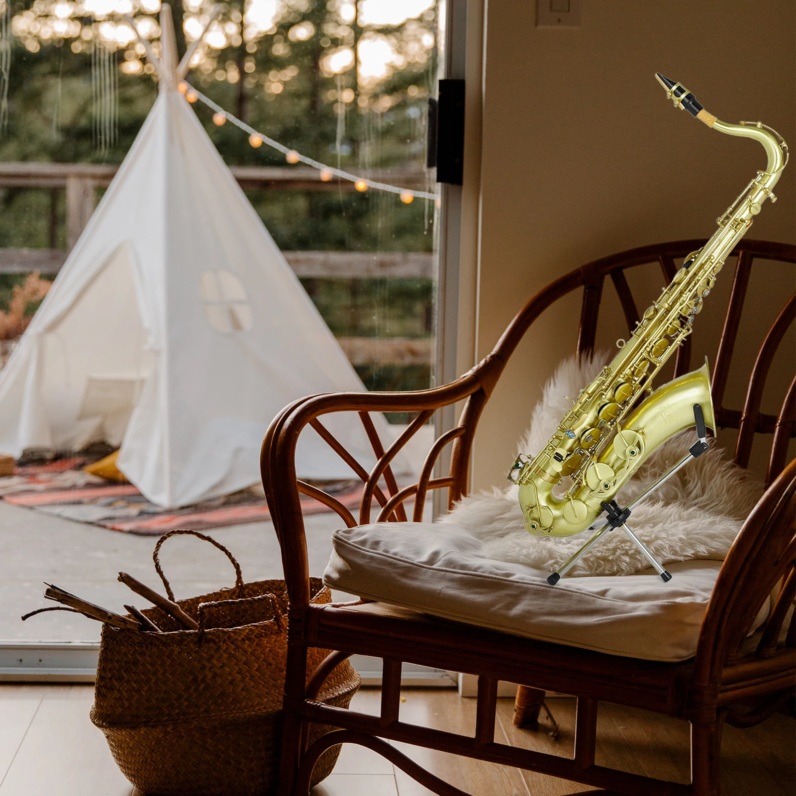 

Portable Saxophone for Alto Tenor Foldable Wind Instrument Holder Black Saxophone Bracket Triangle Support Stable Display