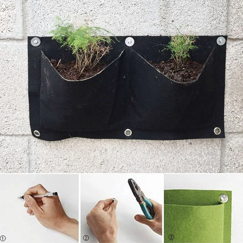 3 bolsos parede pendurado sacos de plantio plantador vertical jardim tecidos bolsos crescer sacos vaso varanda decoração jardin a6