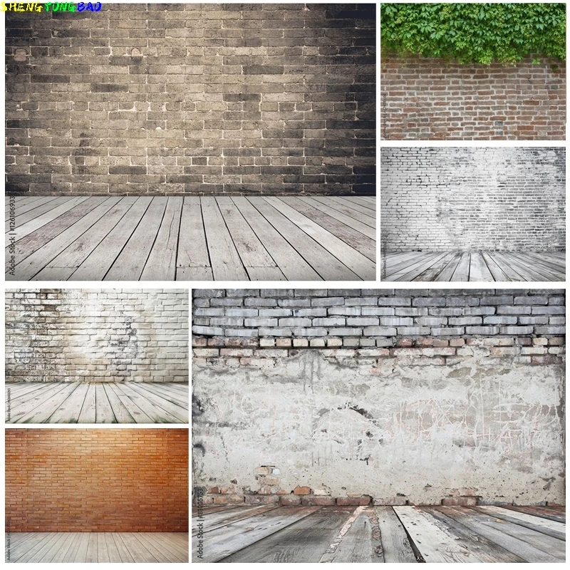 

Vinyl Custom Vintage Brick Wall Wooden Floor Photography Backdrops Photo Background Studio Prop ZXX-28