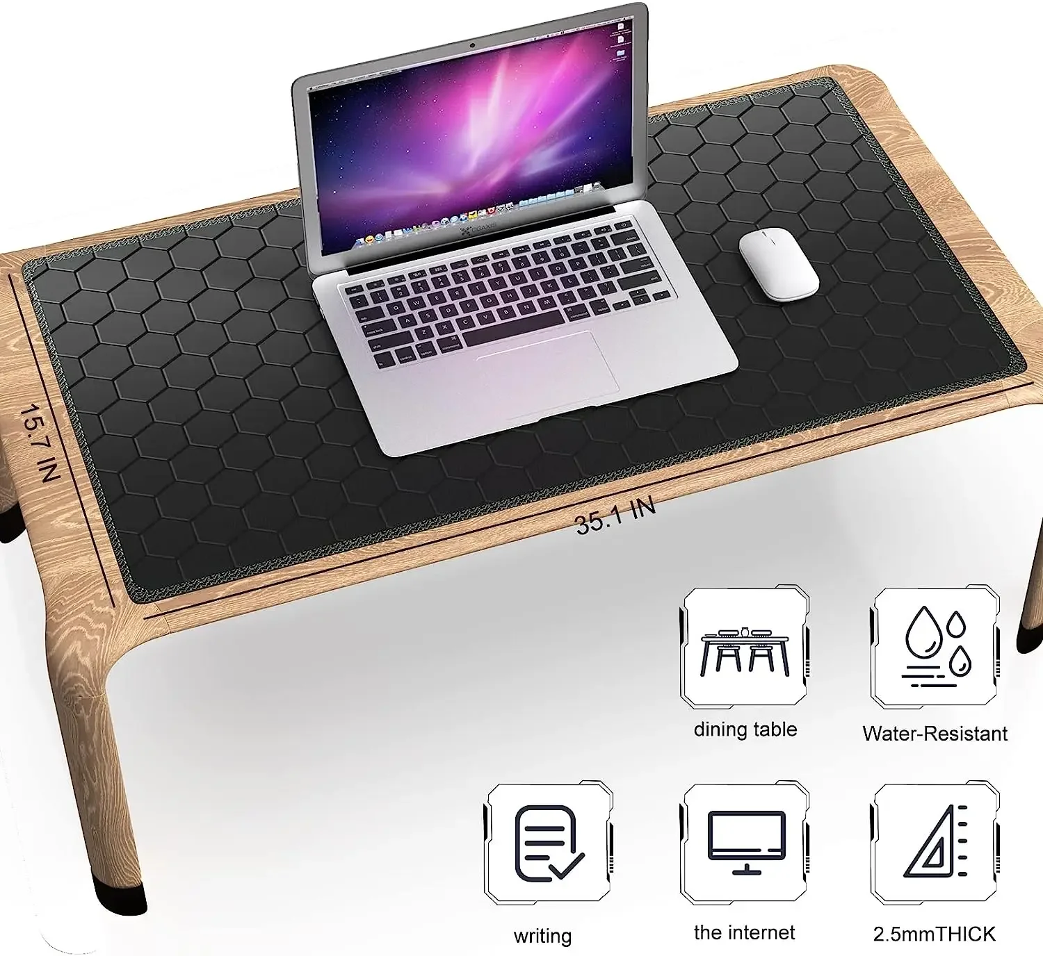 Honeycomb Black Green Large Mouse Pad Gaming Mousepad with Stitched Edges  Rubber Base 35.4x15.7inch for Gaming Office Work Home