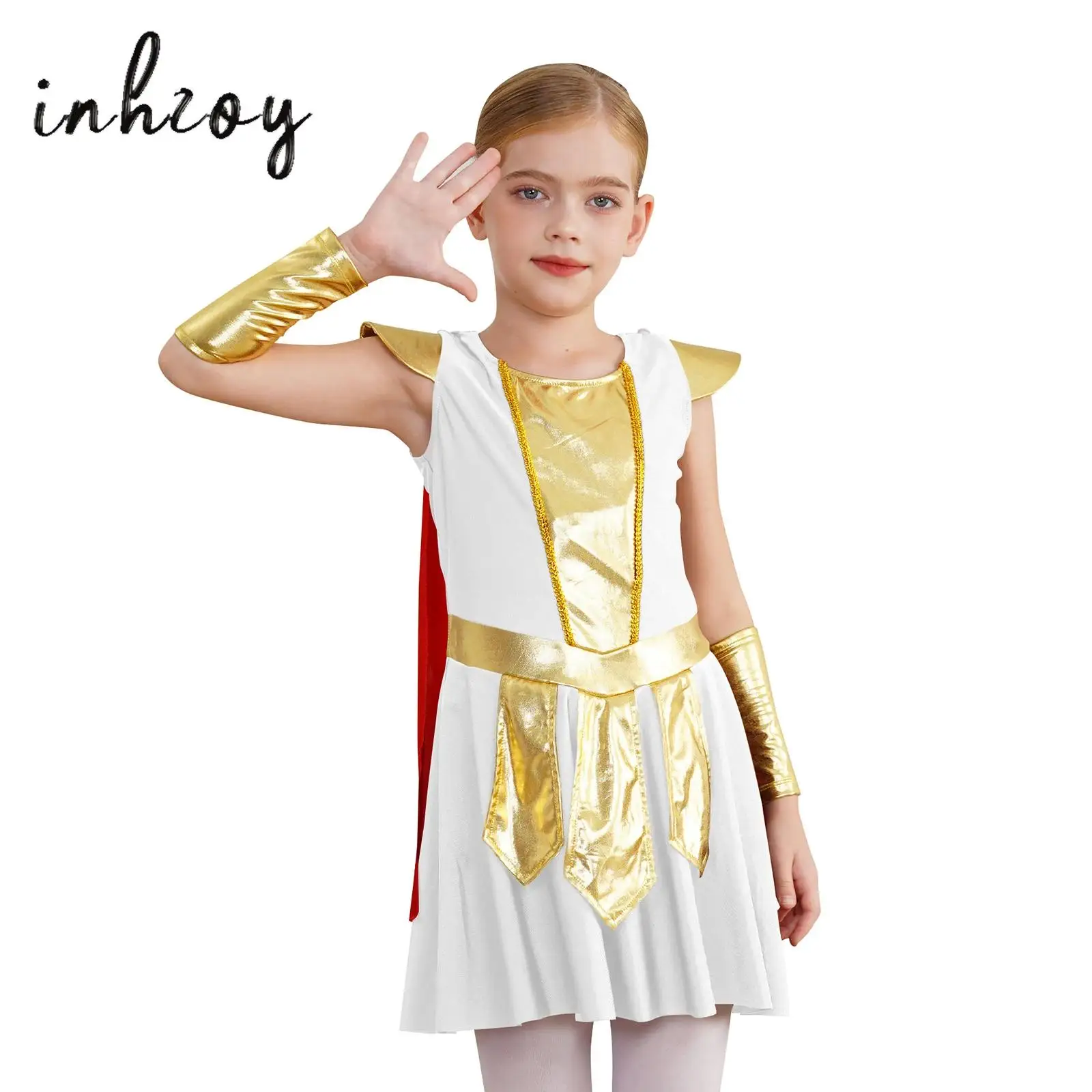 

Girls Halloween Ancient Roman Warrior Cosplay Costume Medieval Soldier Gladiator Dress+Cloak Masquerade Historical Role Play Set