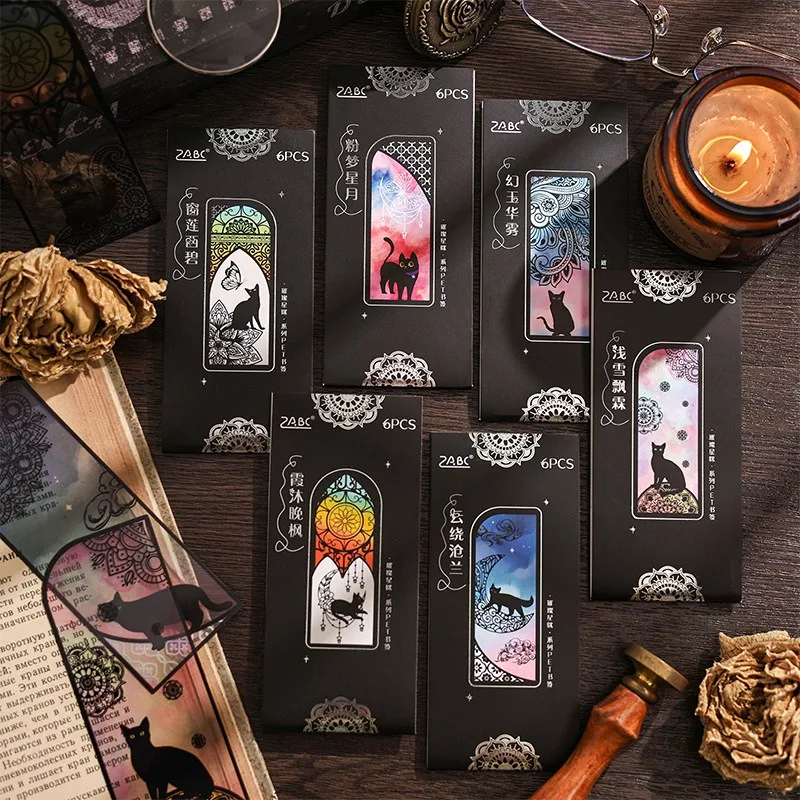 3pcs Black Cat Theme Bookmarks for Books PET Transparent Moon Star Page Marker Holder Unique Reading Gift A7672