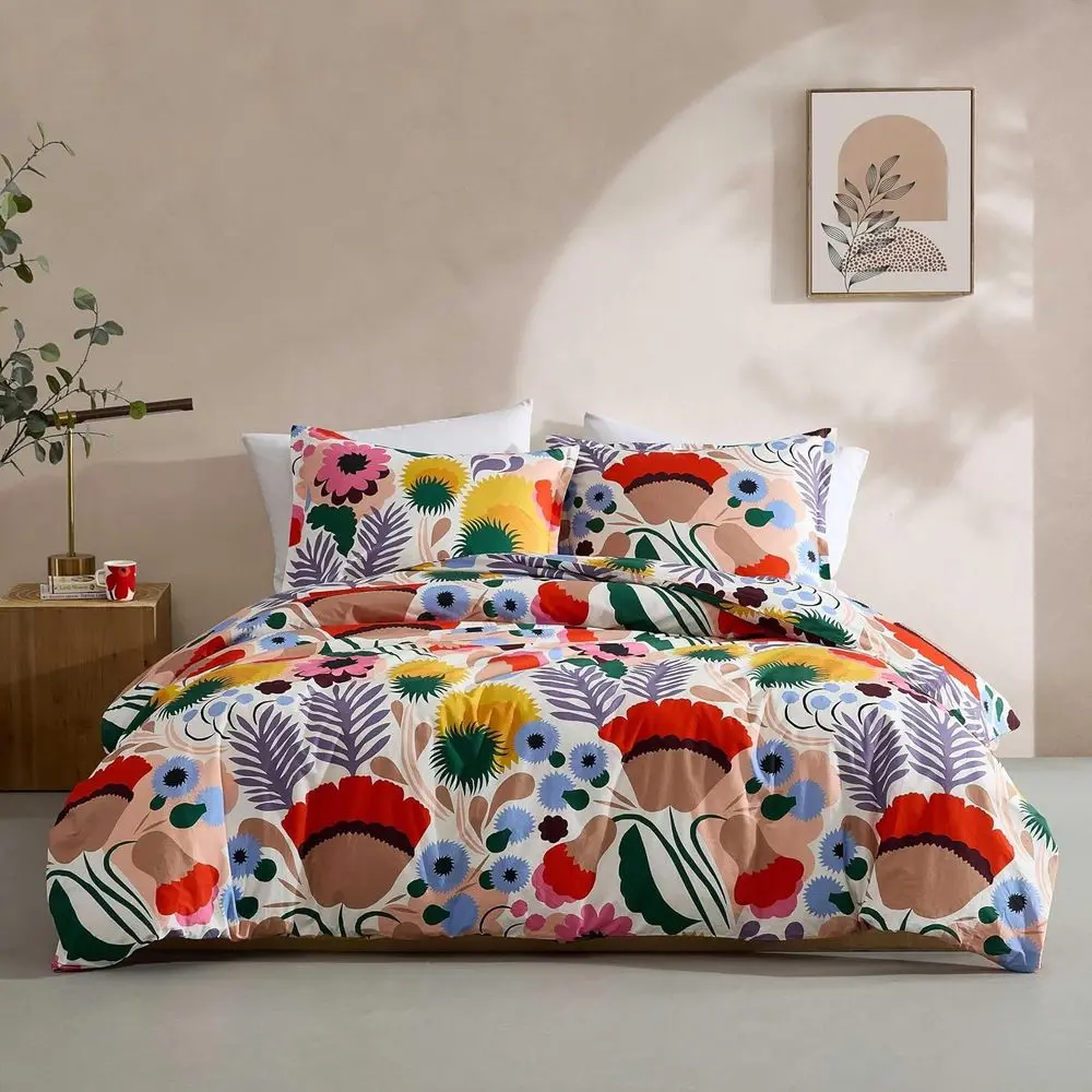 King Floral Cotton Percale Duvet Cover Set