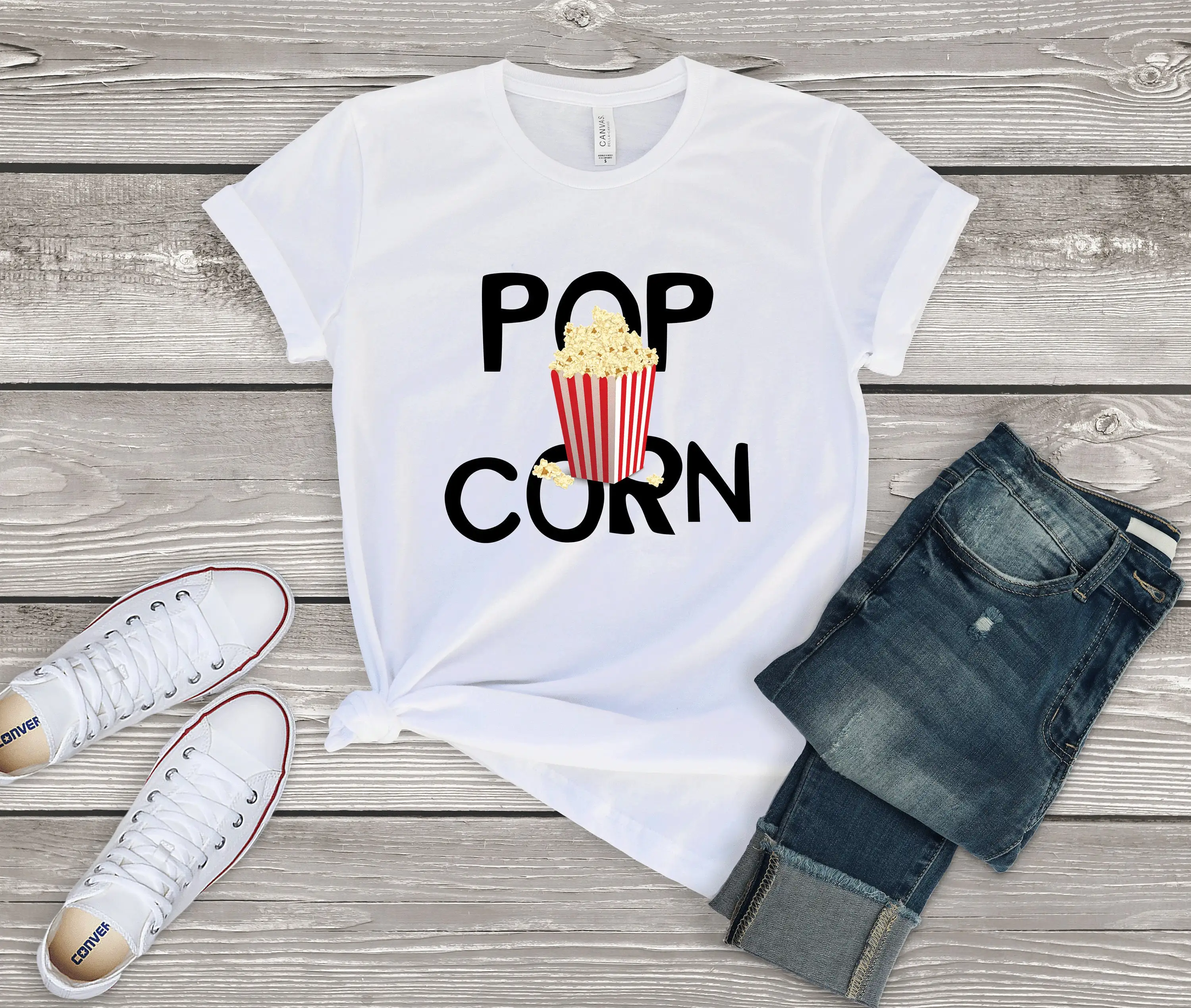 Popcorn Movie Snack T Shirt Funny Joke Lover Crop Foodie Pop Corn Junk Food S Fun Cinema Party Present