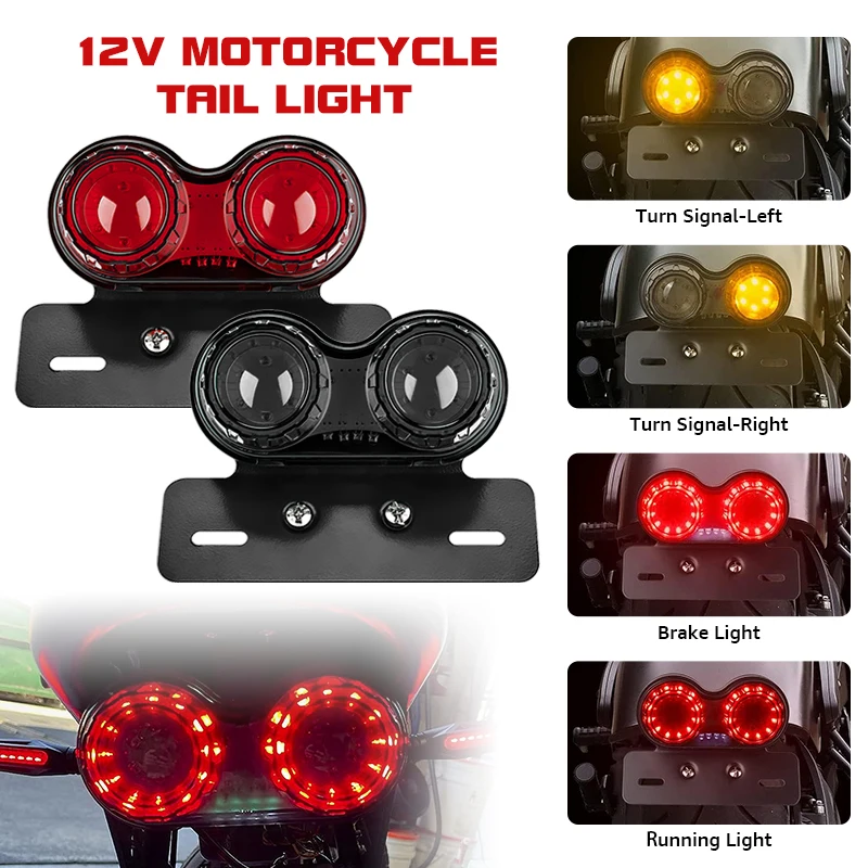 12V Universal Motorcycle LED Taillight Rear Stop Brake Lights Motorbike Motor Turn Signal Indicators License Plate Lamps For BMW