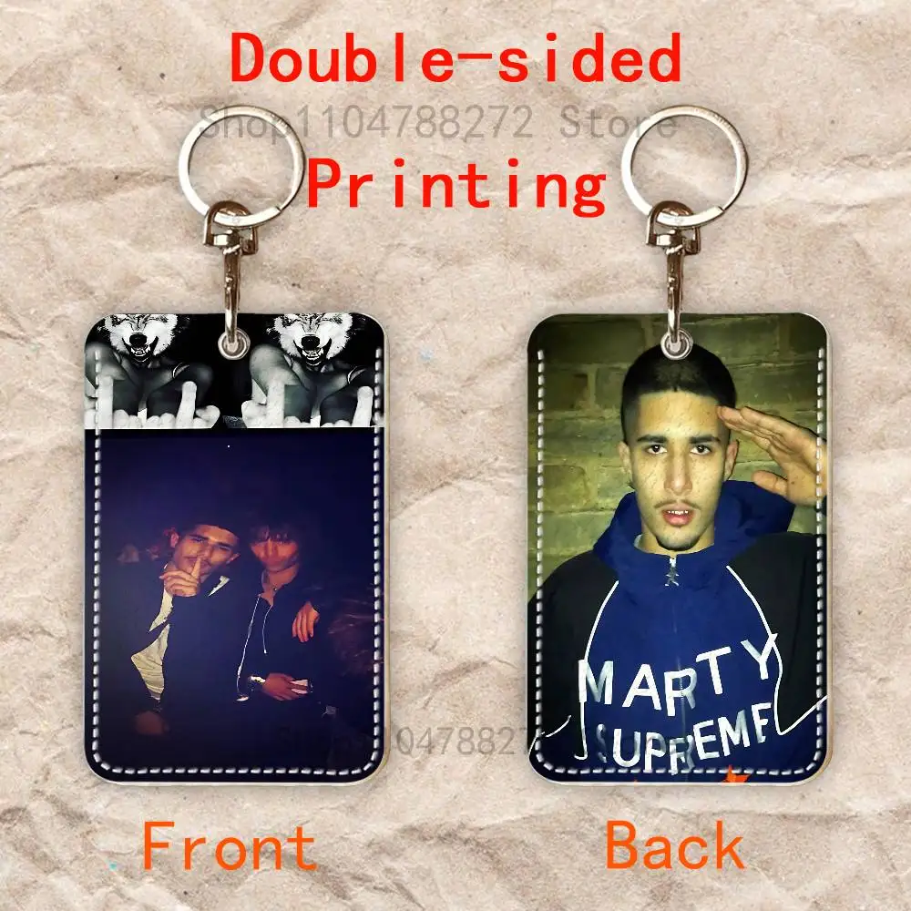 F-Fakemink Londons Saviour Rectangle Card Case Keychain Access Card Bag Key Tag Ring Leather Card Holder Key Ring Access