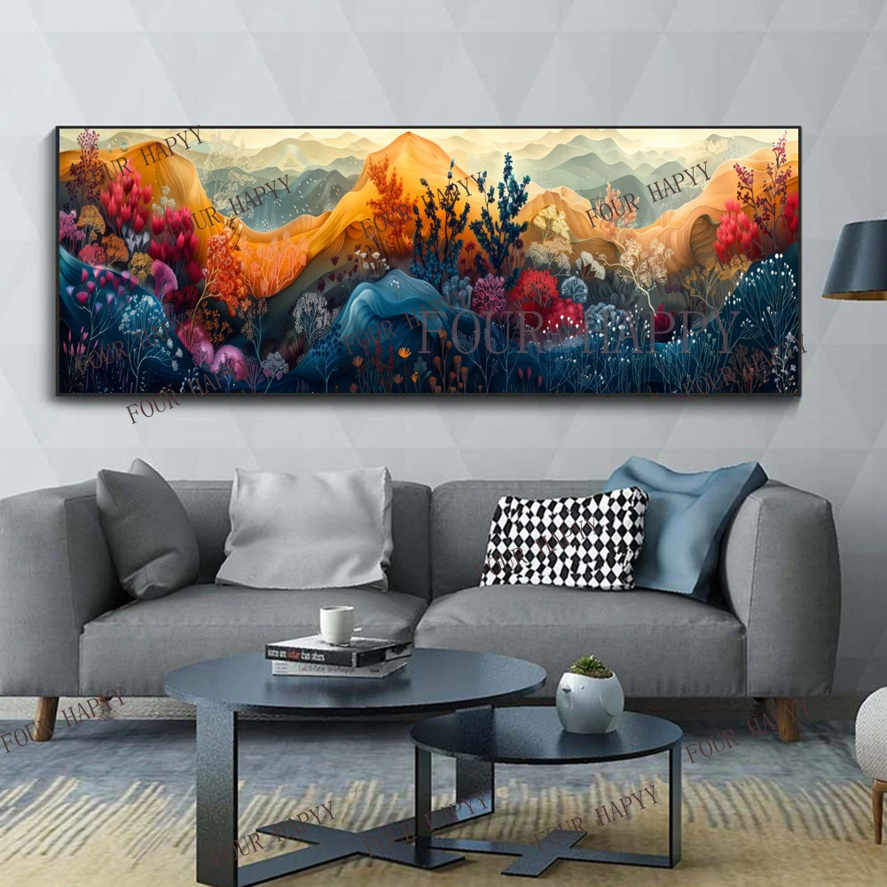 5D DIY Large Diamond Painting Cross Colorful Mountains Flowers Sky Landscape Wall Art, Full Round Drill, Embroidery Home Decor