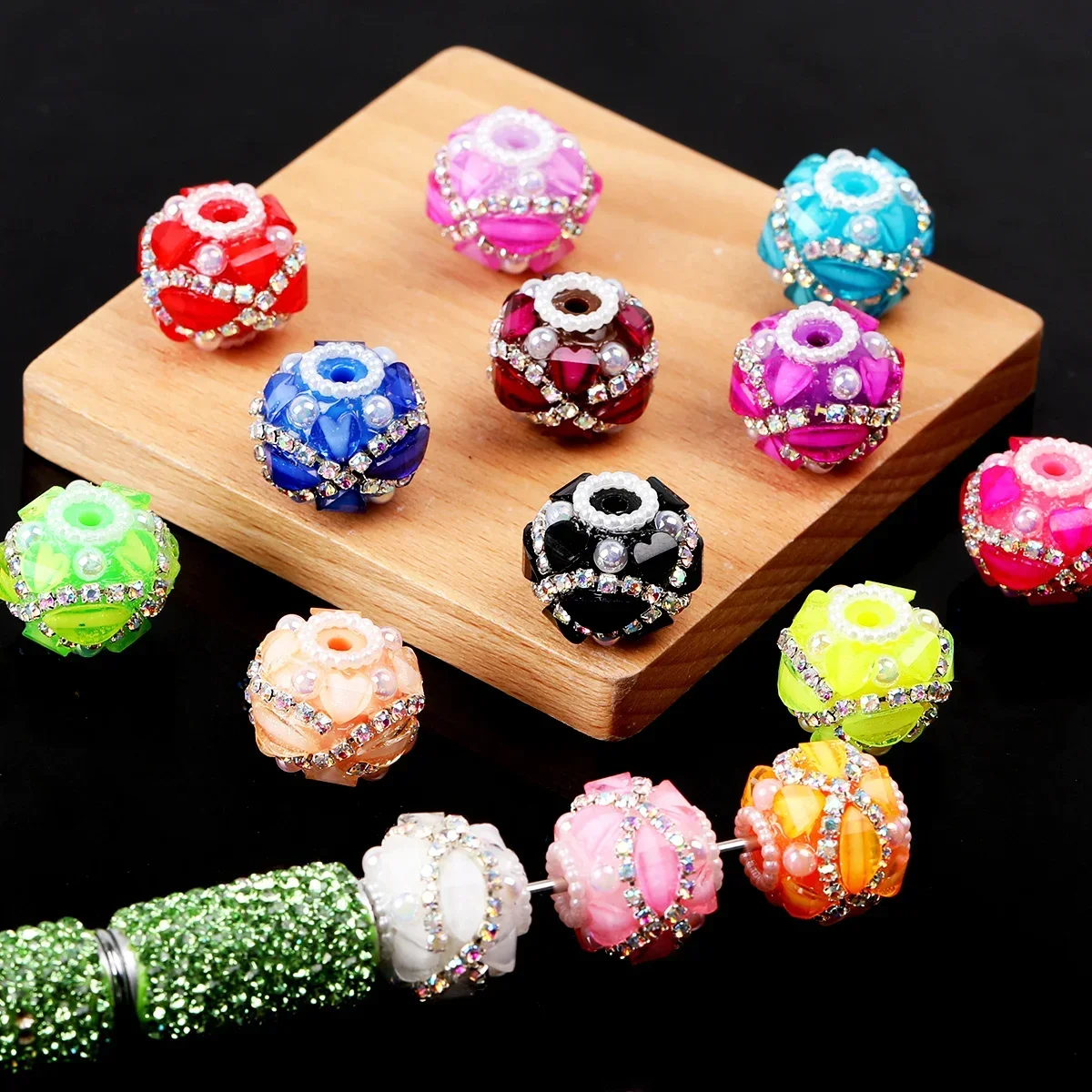 5/10pcs Random Color 20mm Acrylic Petal Rhinestone Loose Beads, Ornate Large Hole Parts for Handicraft DIY Creative Decor