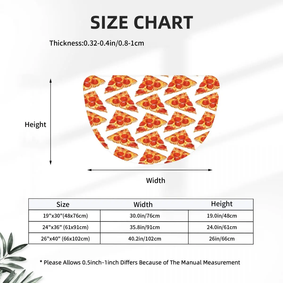 Pizza Slice Pattern Soft Flannel Half Round Doormat Non Slip Bathroom Mat Absorbent Floor Carpet for Living Room