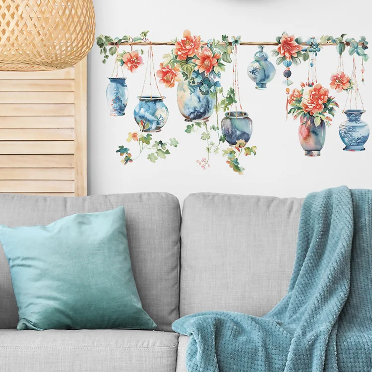 Farbige Vasen Blumen Wandaufkleber Wohnzimmer Hintergrund Dekor Tapete für Schlafzimmer Heimdekoration Selbstklebende Kunst-Aufkleber – Detail 3