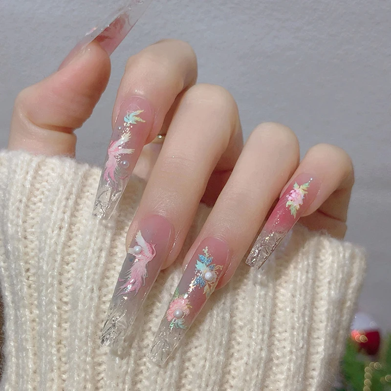 3D 中国風フェニックス山雲花ネイルステッカーデザイン装飾 DIY ネイルアートデカール装飾マニキュアアクセサリー