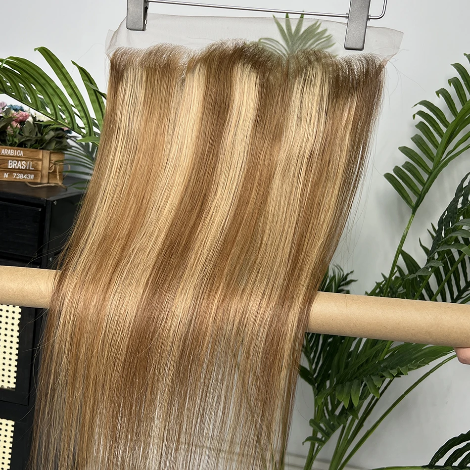 P4/27 Color Straight 13x4 Transparent Lace Frontal Highlight Human Hair PrePlucked Bleached Knots Invisible Lace 100% Human Hair