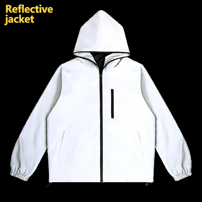 

Night Reflective Jacket Men's Outdoor Jogging Casual Hooded Windproof Coats Fashion Hip Hop Dance Luminous Clothes Streetwear