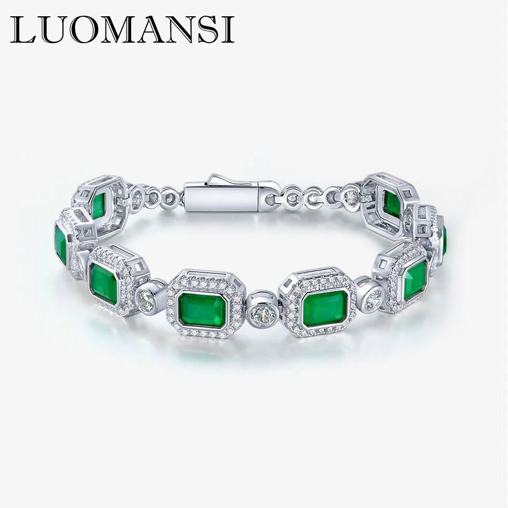 

Luomansi 8pcs 5*7MM Emerald Diamond Bracelet 17CM Women's 100%-S925 Sterling Silver Jewelry Anniversary Party Gift