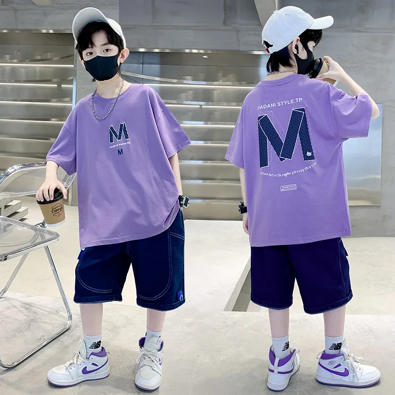 

Teenager Boys Summer Short Sleeve T-Shirt Pure Cotton Half Sleeve Trendy Children's Clothing Crew Neck Toddler Kids' Tops