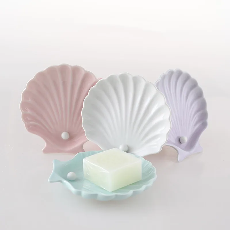 Nordic Shell Shape Soap Dish Ceramics Bathroom Organizer Shelves Soap Packaging Boxes Kitchen Accessories Soap Holders