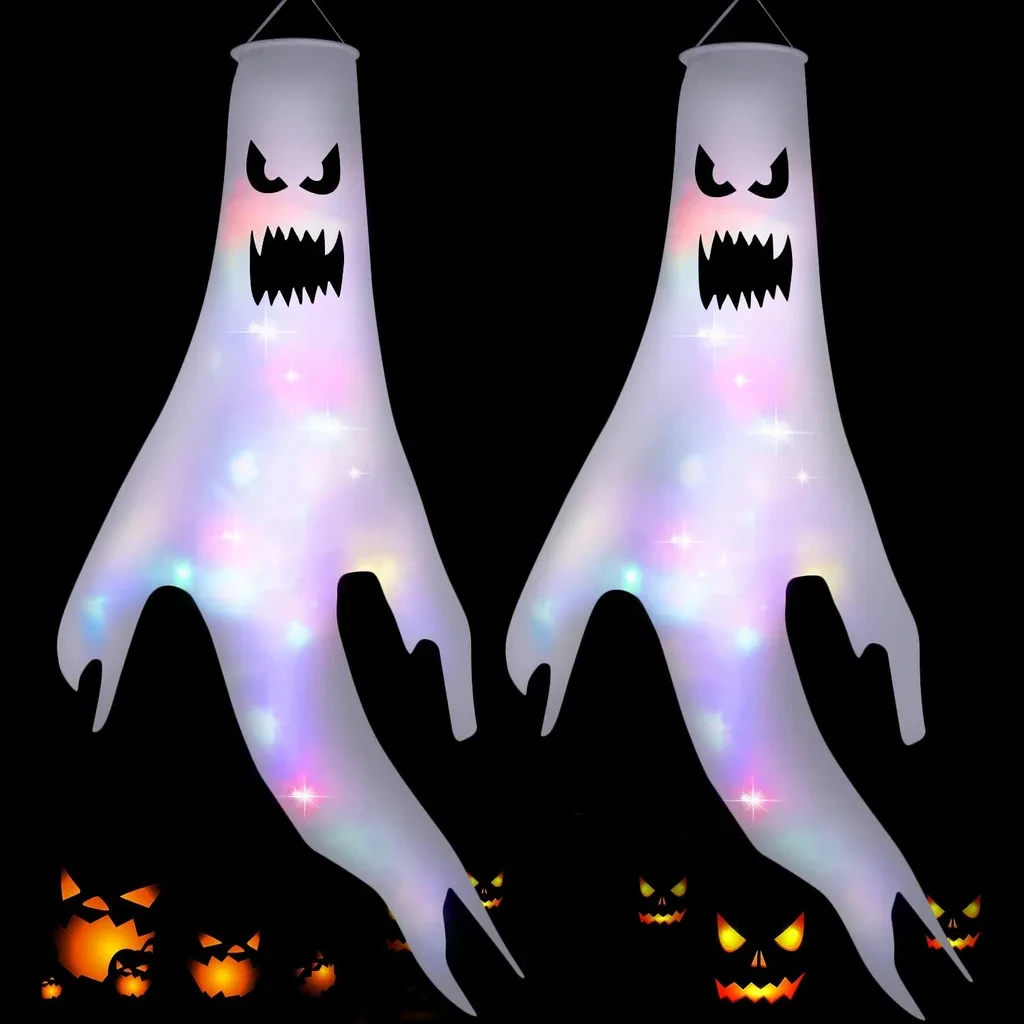 

130cm Halloween Decor Horror Ghost Decoration with LED Light Halloween Windsock Flag Hanging Ghost for Outdoor Party Supplies