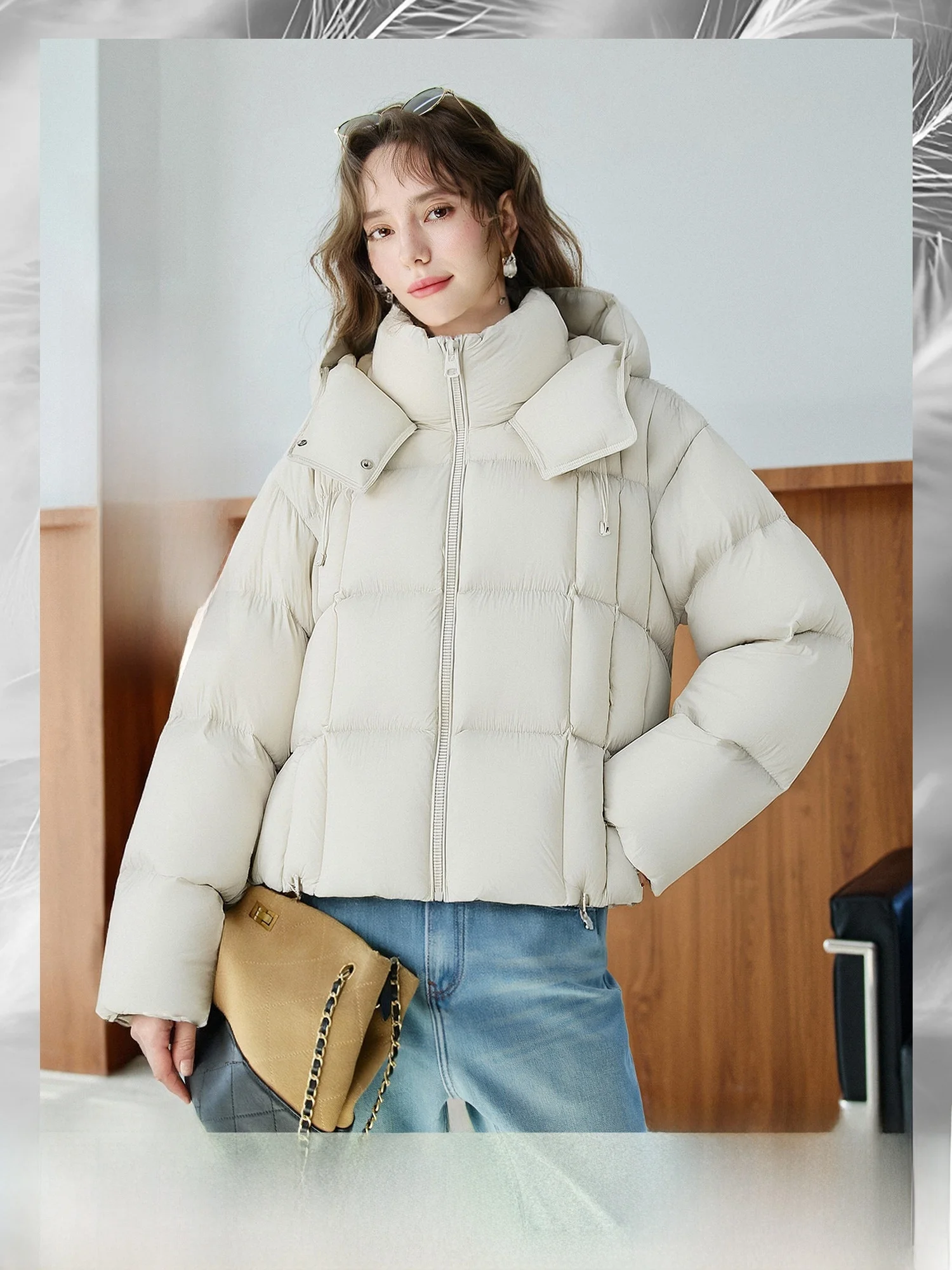 

Dopne Lightweight Bag High Puff Du down Casual Hooded Women's Jaet Large Feather Goose Du Nylon Fabric Warmth