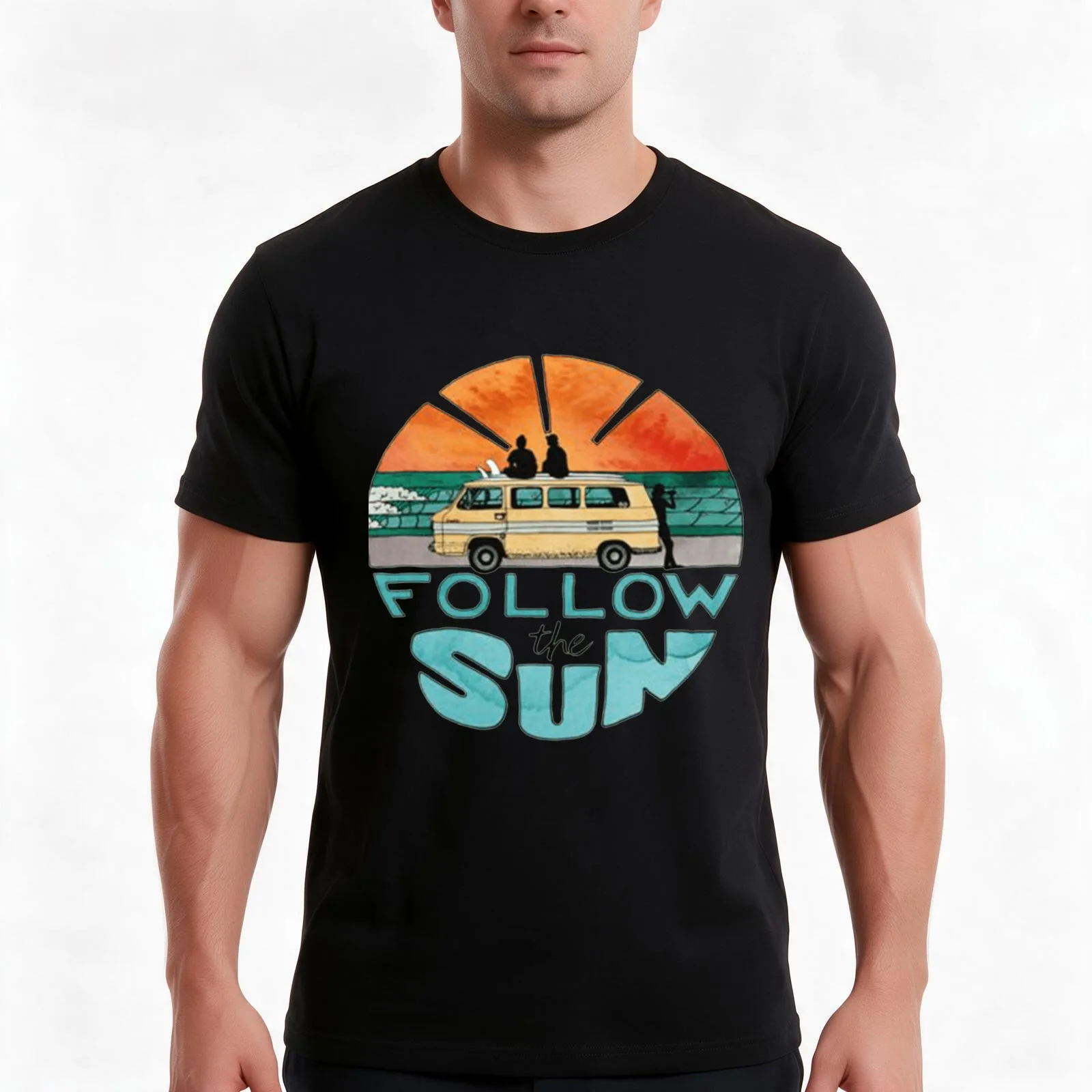 follow the sun T-Shirt, Summer Casual Cotton Tee, Oversized Streetwear Tops, Vintage Graphic Print, Loose Fit Short Sleeve