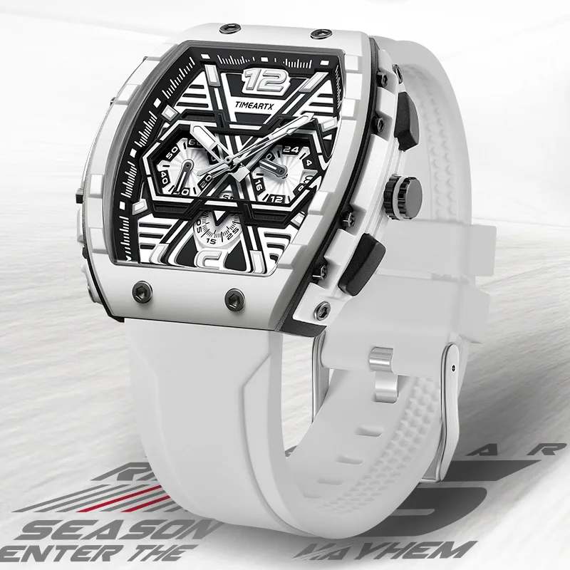 TIMEARTX Men's Quartz Watch Premium X Series Dial Design Business Luminous Calendar Silicone Band Luxury Wristwatch
