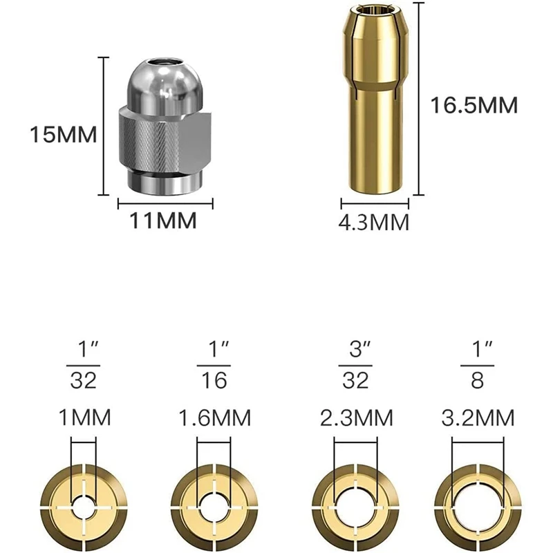 10Pcs Brass Collet For Dremel, Replacement 4485 Quick Change Rotary Drill Nut Tool Set With Two Metal Change Collet Nut