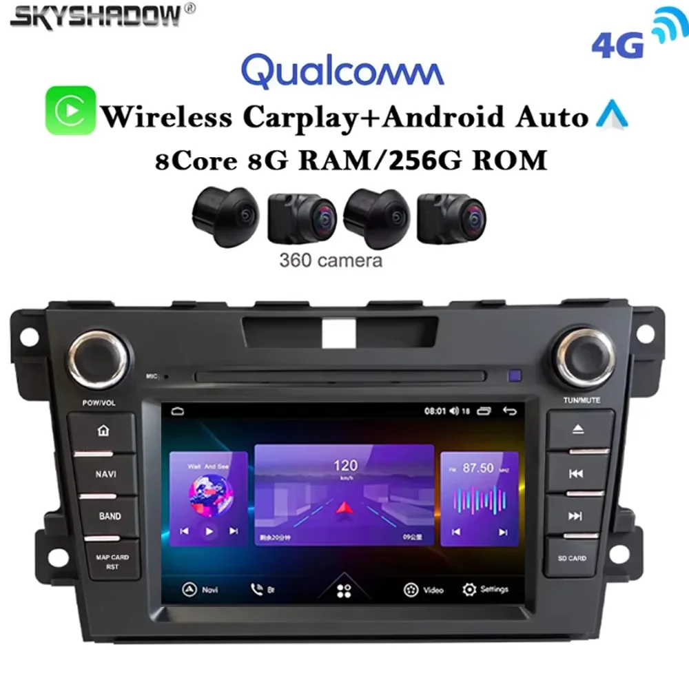 For Mazda CX-7 2009-2014 CarPlay Android 13.0 Car Multimedia Player Qualcomm 8G 256G GPS Navigation 4G WiFi Bluetooth Car Radio