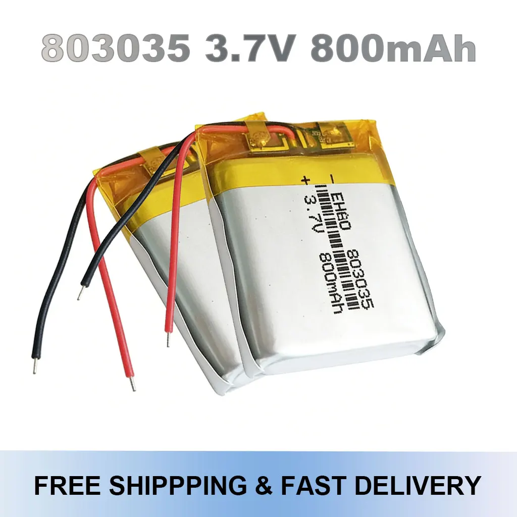 

803035 3.7V 800mAh Rechargeable Li-Po Battery With JST 2Pin 1.25/1.5/2.0 Connector For Smart Watch Recorder Massager