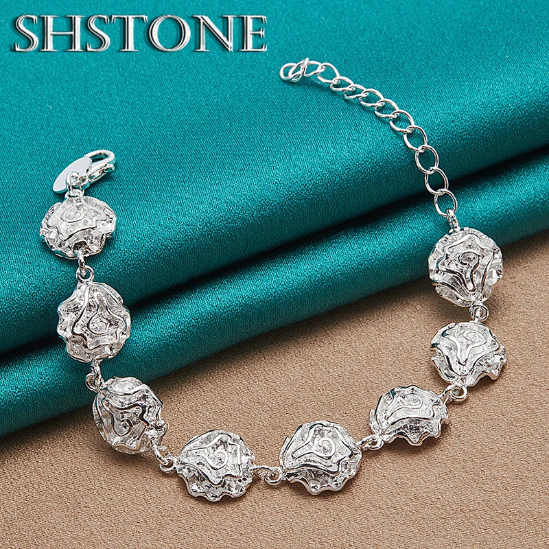 Pretty 925 Sterling Silver Bracelets Eight Rose Flower Chain Bracelet For Women Birthday Party Fashion Jewelry Accessories Gift