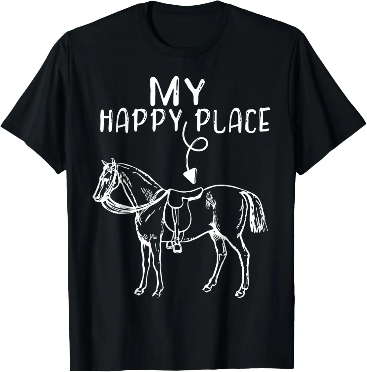 

My Happy Place Horse Graphic Tee Equestrian Rider Gift Short Sleeve Cotton T-Shirt