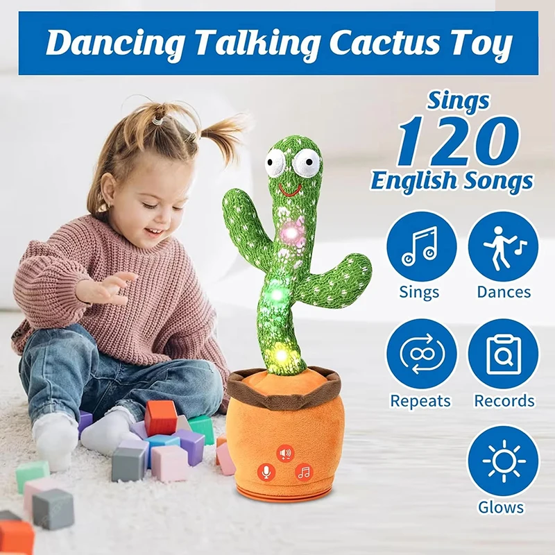 Intelligent Cactus Interactive Toys 120 English Songs Sing Talk Imitation Recording Dancing Cactus Toys Kids Musical Toys Gift