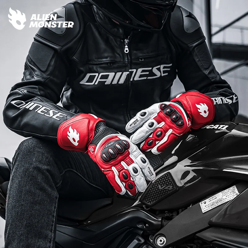 

Мотоциклетные перчатки с полным пальцем, всесезонные CE сертифицированные углеродное волокно, ветрозащитные перчатки из натуральной кожи для езды по бездорожью на открытом воздухе