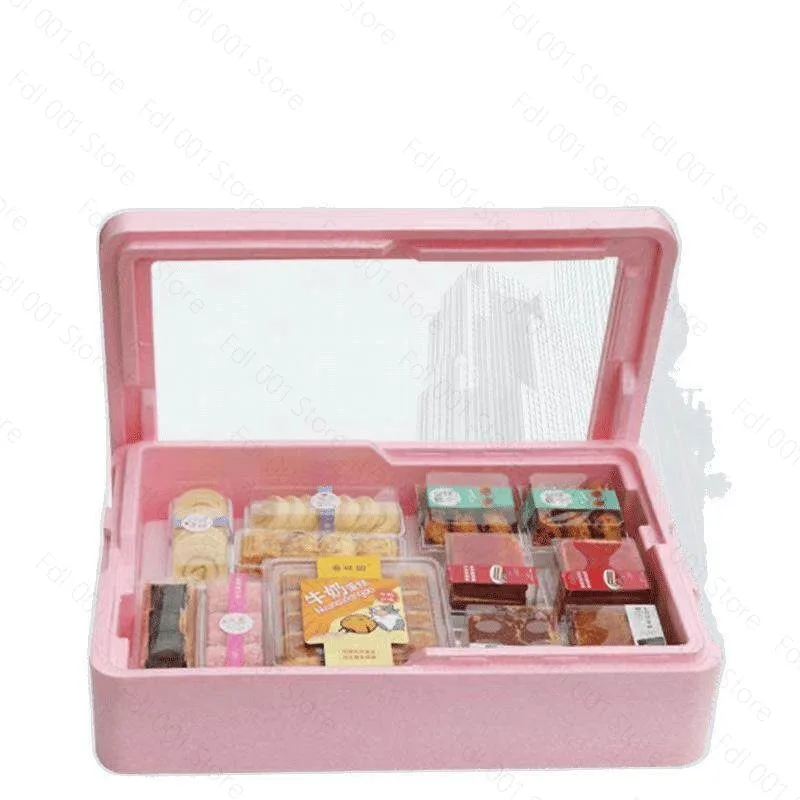Food Grade EPP Insulation Cooler Box With Transparent Lid For Tiramisu Cake Dessert Outdoor Commercial Stall