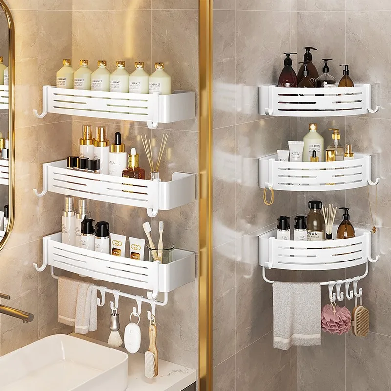 

Bathroom Shelf Makeup Organizer Aluminum Alloy Shampoo Storage Rack Shower Shelf Bathroom Accessories No Drilling Wall Shelf