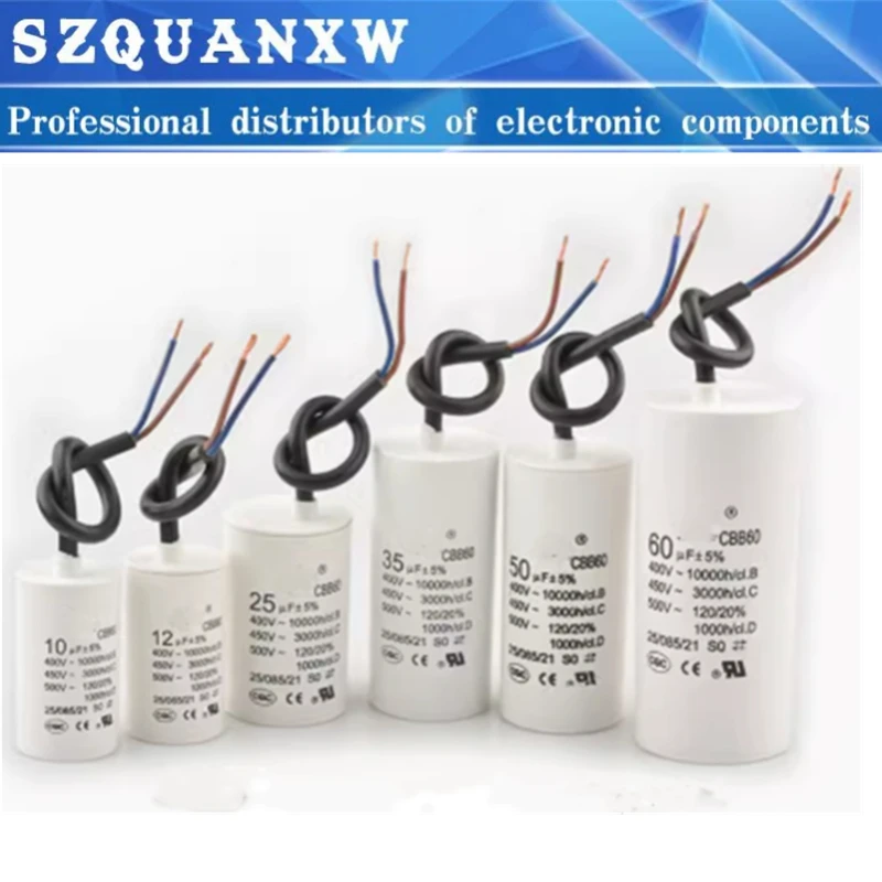 CBB60 450V AC Motor Run Capacitors Starting Capacitor 5% 1/1.5/2/3/4/5/6/8/10/12/14/15/16/18/20/25/30/40/45/70/80UF