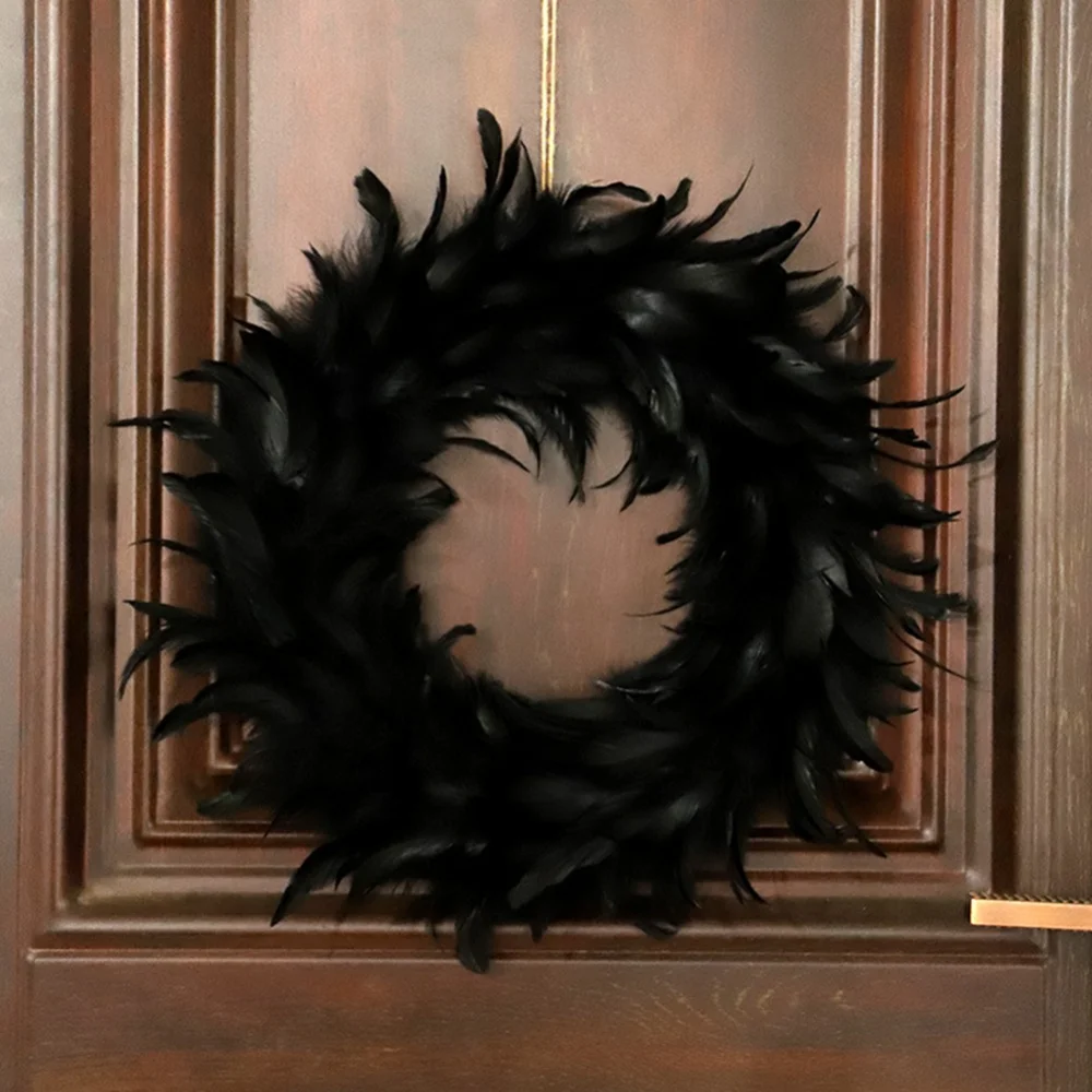 Couronne de plumes noires naturelles avec oeil, décoration d'Halloween, décor de fête, autre couronne, maison, fournitures de festival