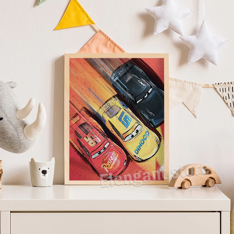 Cartoon Cars Watercolor Art Prints Racing Cars Movie Posters Lightning McQueen Canvas Painting Boys Room Wall Pictures Decor