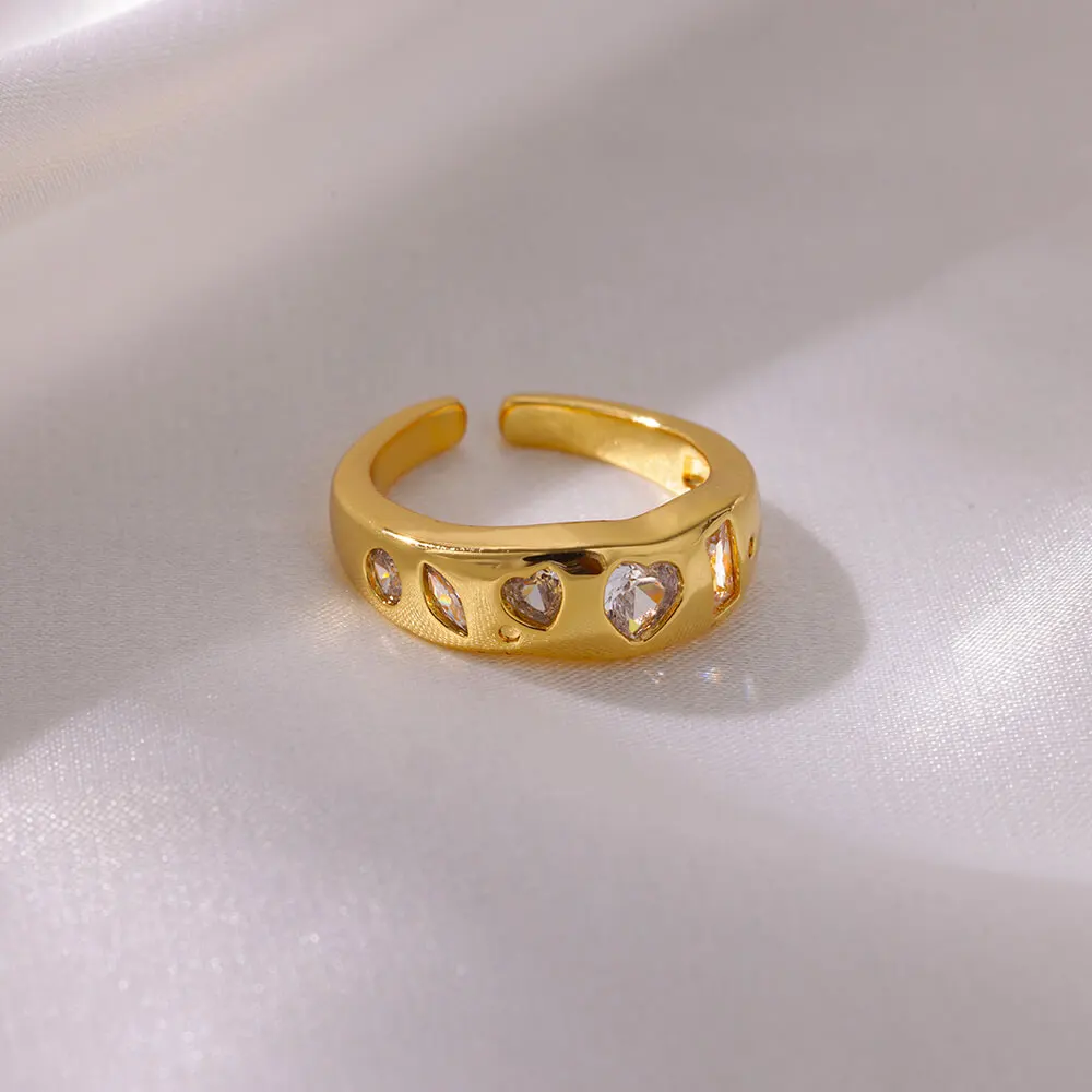 Stainless Steel Heart Zircon Rings for Women Gold Color Wedding Couple Ring Aesthetic Jewelry Accessories Gift anillos mujer