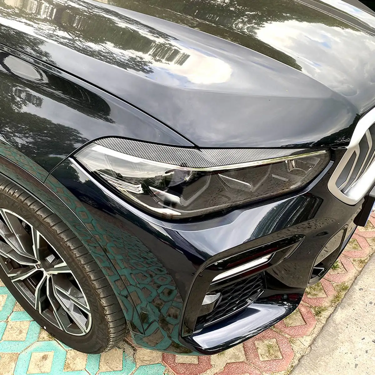 Do BMW- X5 G05 X6 G06 2019 2020 2021 2022 Naklejka na przedni reflektor z włókna węglowego Naklejka na brwi