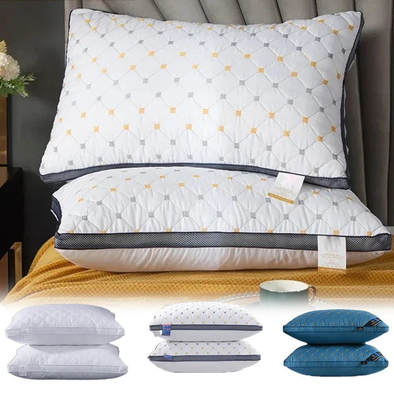 

High Rebound Cervical Support Pillow Anti Mite Zippered Fiber Core Embroidered Design for Hotel Home Adult Student Dormitory Use