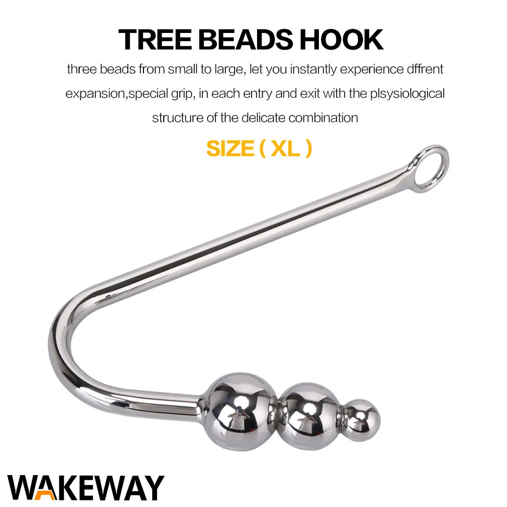 WAKEWAY Anal Hook Stainless Steel Sex Toys for Man Metal Butt Hook Dilator Prostate Massager Chastity Device Anal Gay Fetish Toy