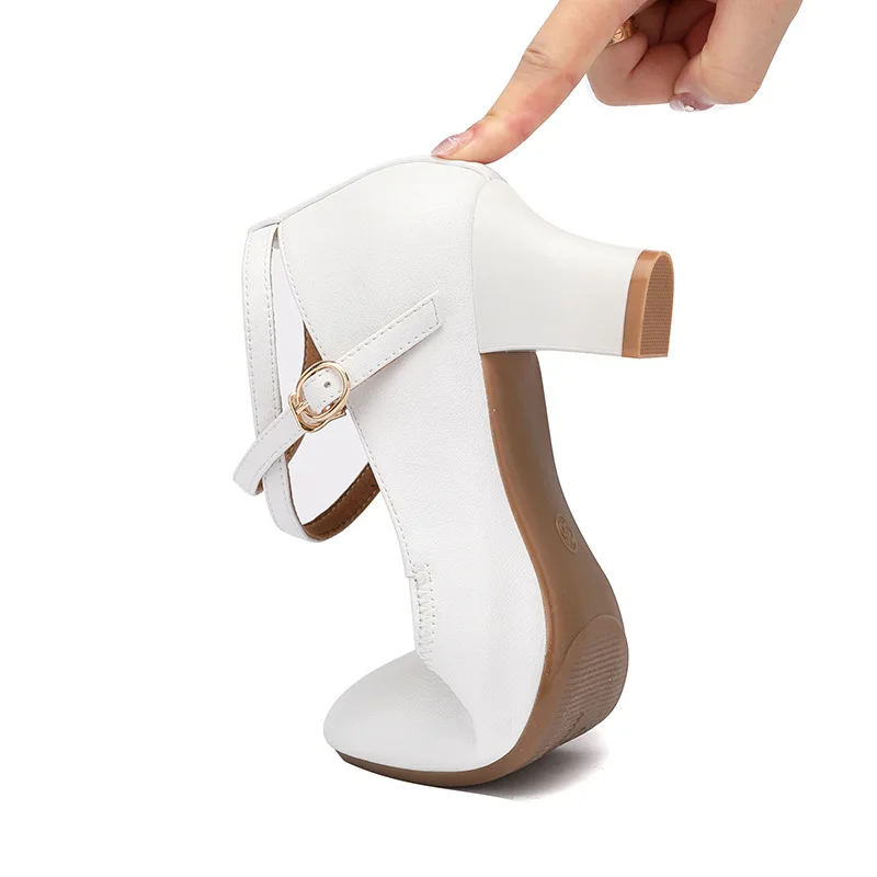 5.5cm 6cm Fashion Comfortable Shallow Med Block Heels Shoes Women Pumps 2025 Spring Soft Leather Office Dance Shoes for Mom image 4