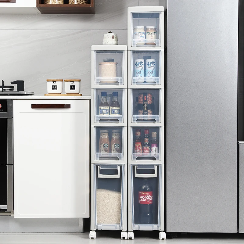 With Wheels,2 Layers Storage Cabinet For Kitchen Plastic Drawer Storage Box