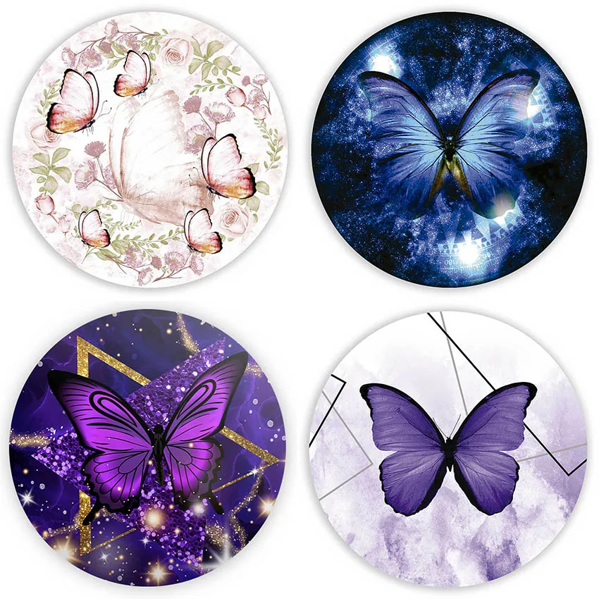 

Фон для фотосъемки Mehofond: розово-фиолетовые бабочки, цветы, принцесса, для дня рождения девочки, круглый, для фотостудии