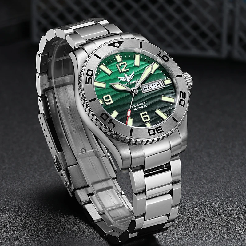 YELANG Men Automatic Watch Diver 42mm Mechanical Wristwatch 20ATM Waterproof BGW-9 Luminous Sapphire Mirror SW200 Week Date