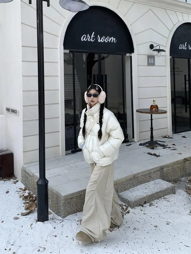 

Американский ретро-пуховик свободного кроя для женщин, хлопковая куртка с воротником-стойкой, теплая одежда из хлопка, универсальная модель для осени и зимы