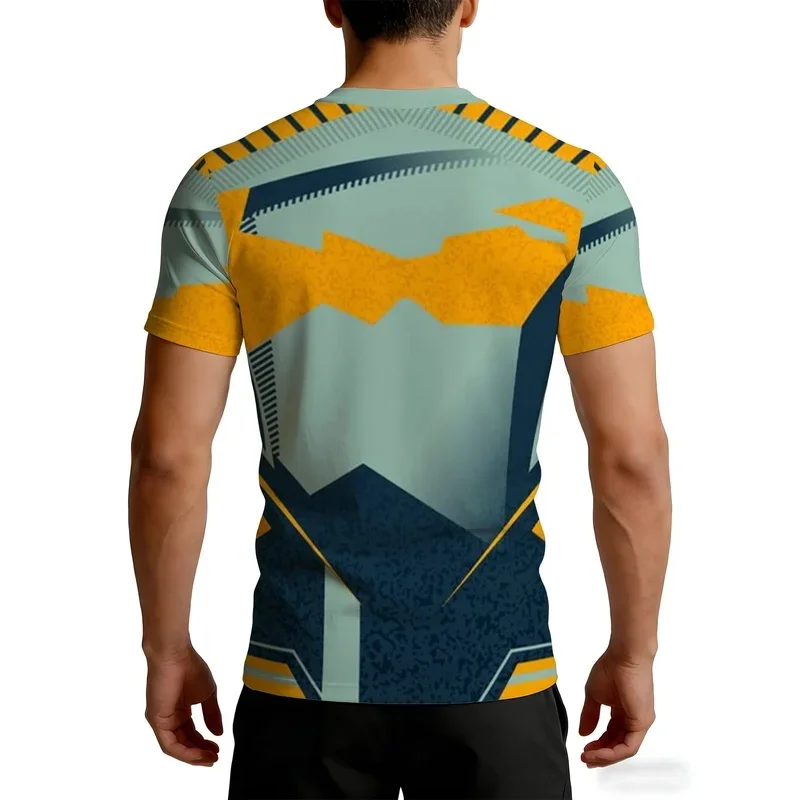 Men's quick-drying compression shirt, elastic short sleeve, geometric print of green and yellow stars.