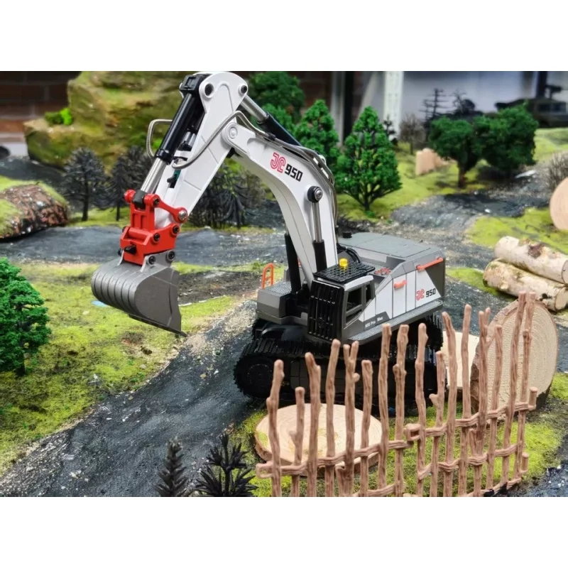 New In Stock Model Remote Control Excavator 1：50 Scale 950 Full Alloy 28 Channel Screw Rod Tracked Metal Hydraulic Hose Desktop