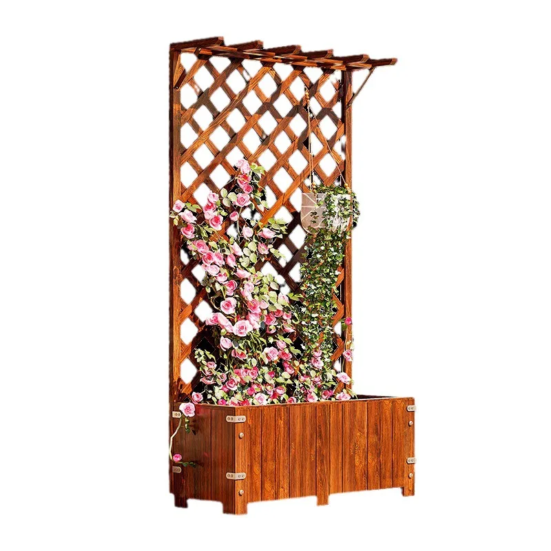 

Antiseptic wood flower box flower stand outdoor partition grid courtyard balcony planting box fence outdoor fence climbing pergo